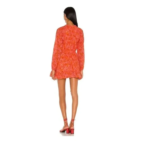 Lovers and Friends Reston Wrap Mini Dress Orange Floral Size Small. - Picture 3 of 10